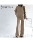 Genayoa Winter dres 2 sztuka Pant garnitury dla kobiet dzianiny z długim rękawem dwuczęściowy zestaw topy i spodnie kobiety garn