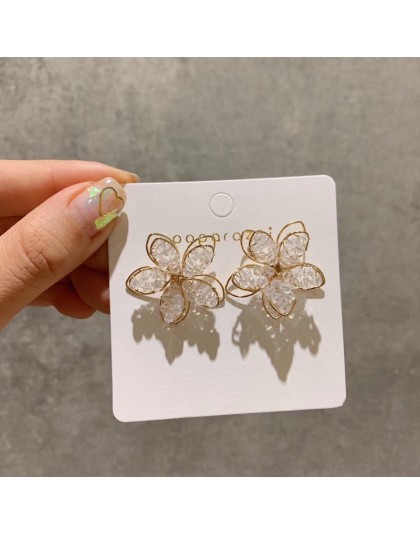 MENGJIQIAO koreański New Arrival słodki kryształ wakacje kolczyki sztyfty z kwiatem dla kobiet moda elegancki Oorbellen Bijoux P