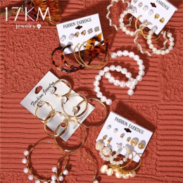 17KM Oversize kolczyki zestaw Pearl Hoop kolczyki dla kobiet złoty Twist kolczyk 2020 Brincos Big Circle Leopard biżuteria