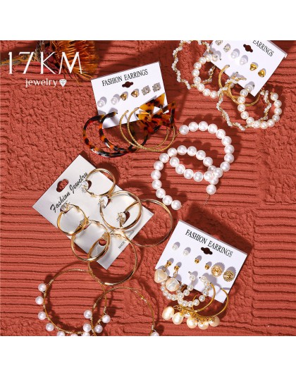 17KM Oversize kolczyki zestaw Pearl Hoop kolczyki dla kobiet złoty Twist kolczyk 2020 Brincos Big Circle Leopard biżuteria