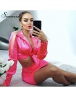 Simenual Sexy moda Satin pasujące zestawy kobiety V Neck Party Hot jedwab 2 sztuka stroje z długim rękawem bandażowy Crop zestaw