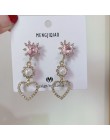 MENGJIQIAO nowy koreański błyszczące serce kryształowe kolczyki dla kobiet moda obudowa Rhinestone Boucle D'oreille Party Jewele