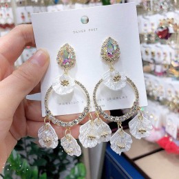 MENGJIQIAO nowy koreański błyszczące serce kryształowe kolczyki dla kobiet moda obudowa Rhinestone Boucle D'oreille Party Jewele