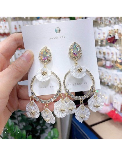 MENGJIQIAO nowy koreański błyszczące serce kryształowe kolczyki dla kobiet moda obudowa Rhinestone Boucle D'oreille Party Jewele