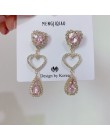 MENGJIQIAO nowy koreański błyszczące serce kryształowe kolczyki dla kobiet moda obudowa Rhinestone Boucle D'oreille Party Jewele