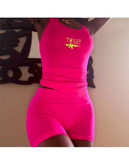 Simenual wyszywane litery 2 sztuka zestaw kobiet dorywczo Neon kolor dresy lato Crop Top w stylu Streetwear i zestawy z krótkimi