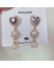 MENGJIQIAO nowy koreański błyszczące serce kryształowe kolczyki dla kobiet moda obudowa Rhinestone Boucle D'oreille Party Jewele