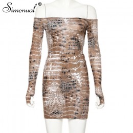 Simenual seksowny gorący nadruk węża pasujący zestaw damski Off Shoulder Fashion 2019 dwuczęściowe stroje z długim rękawem body 