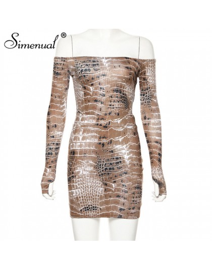 Simenual seksowny gorący nadruk węża pasujący zestaw damski Off Shoulder Fashion 2019 dwuczęściowe stroje z długim rękawem body 