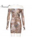 Simenual seksowny gorący nadruk węża pasujący zestaw damski Off Shoulder Fashion 2019 dwuczęściowe stroje z długim rękawem body 