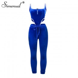 Simenual aksamitna Sexy V Neck kobiety pasujący zestaw moda 2019 bez rękawów Athleisure dwuczęściowe stroje gorące body i spodni
