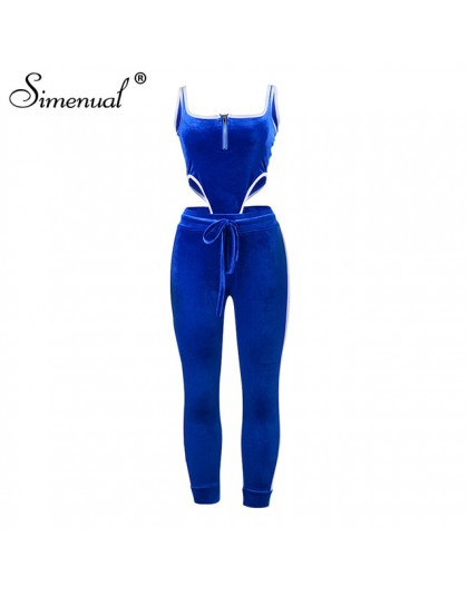 Simenual aksamitna Sexy V Neck kobiety pasujący zestaw moda 2019 bez rękawów Athleisure dwuczęściowe stroje gorące body i spodni