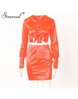 Simenual Sexy moda Satin pasujące zestawy kobiety V Neck Party Hot jedwab 2 sztuka stroje z długim rękawem bandażowy Crop zestaw