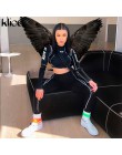 Kliou kobiety fitness sportowe dwa kawałki zestaw list drukuj sweter z golfem legginsy paski patchwork 2019 moda 2 sztuk dresy