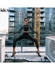 Kliou kobiety fitness sportowe dwa kawałki zestaw list drukuj sweter z golfem legginsy paski patchwork 2019 moda 2 sztuk dresy