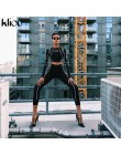 Kliou kobiety fitness sportowe dwa kawałki zestaw list drukuj sweter z golfem legginsy paski patchwork 2019 moda 2 sztuk dresy