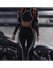Kliou kobiety fitness sportowe dwa kawałki zestaw list drukuj sweter z golfem legginsy paski patchwork 2019 moda 2 sztuk dresy