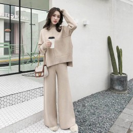 Genayoa Winter dres 2 sztuka Pant garnitury dla kobiet dzianiny z długim rękawem dwuczęściowy zestaw topy i spodnie kobiety garn