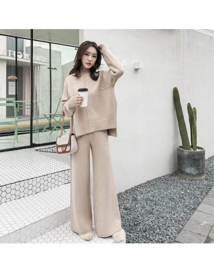 Genayoa Winter dres 2 sztuka Pant garnitury dla kobiet dzianiny z długim rękawem dwuczęściowy zestaw topy i spodnie kobiety garn