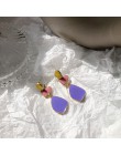Nowa koreańska słodka dziewczyna kwiaty śliczne kolczyki fioletowe długie kolczyki wiszące dla kobiet mody biżuteria akcesoria