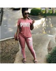 RAISEVERN różowy list drukuj dresy damski zestaw dwuczęściowy wiosenna ulica t-shirt topy i zestaw do joggingu hotelu na co dzie