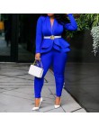 Plus rozmiar biurowa, damska Blue Pink 2 dwuczęściowy zestaw topy i spodnie elegancka kobieta Casual Business dopasowany garnitu