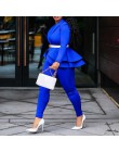 Plus rozmiar biurowa, damska Blue Pink 2 dwuczęściowy zestaw topy i spodnie elegancka kobieta Casual Business dopasowany garnitu