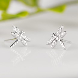 100% 925 Sterling Silver zapobiec alergii Dragonfly stadniny kolczyki dla kobiet dziewczyn biżuteria Pendientes