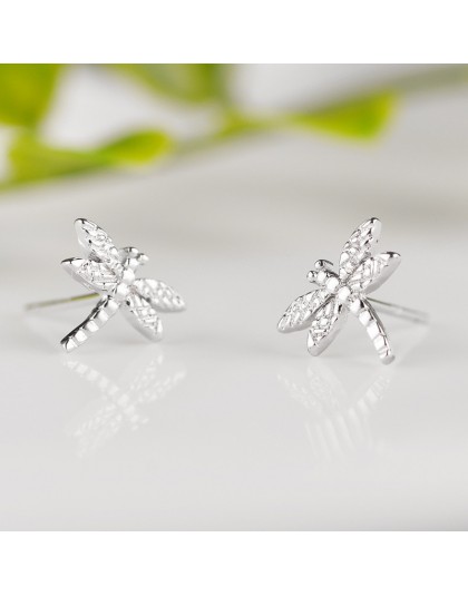 100% 925 Sterling Silver zapobiec alergii Dragonfly stadniny kolczyki dla kobiet dziewczyn biżuteria Pendientes