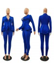 Plus rozmiar biurowa, damska Blue Pink 2 dwuczęściowy zestaw topy i spodnie elegancka kobieta Casual Business dopasowany garnitu