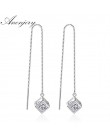 Anenjery elegancka moda 925 Sterling Silver Cube Love Window cyrkon Sugar Drop kolczyki Box Chain długie kolczyki Tassel S-E238