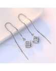 Anenjery elegancka moda 925 Sterling Silver Cube Love Window cyrkon Sugar Drop kolczyki Box Chain długie kolczyki Tassel S-E238