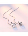 Anenjery elegancka moda 925 Sterling Silver Cube Love Window cyrkon Sugar Drop kolczyki Box Chain długie kolczyki Tassel S-E238