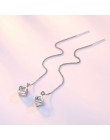 Anenjery elegancka moda 925 Sterling Silver Cube Love Window cyrkon Sugar Drop kolczyki Box Chain długie kolczyki Tassel S-E238