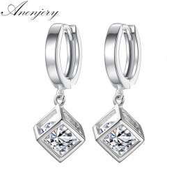 Anenjery 925 Sterling Silver Cube Love Window cyrkon Sugar Drop kolczyki dla kobiet brincos najlepszy prezent S-E228