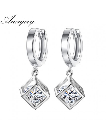 Anenjery 925 Sterling Silver Cube Love Window cyrkon Sugar Drop kolczyki dla kobiet brincos najlepszy prezent S-E228