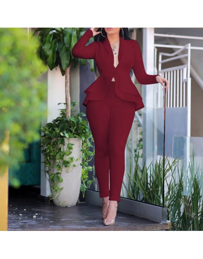 Plus rozmiar biurowa, damska Blue Pink 2 dwuczęściowy zestaw topy i spodnie elegancka kobieta Casual Business dopasowany garnitu