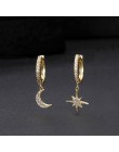 Biżuteria damska srebrne okrągłe kolczyki w ucho z kryształkami diamencikami złote srebrne gwiazda księżyc