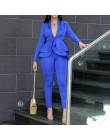 Plus rozmiar biurowa, damska Blue Pink 2 dwuczęściowy zestaw topy i spodnie elegancka kobieta Casual Business dopasowany garnitu