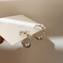 MENGJIQIAO koreański nowy Handmade elegancka perła kryształ śliczne kolczyki Hoop dla kobiet studenci koło Boucle d'oreille biżu