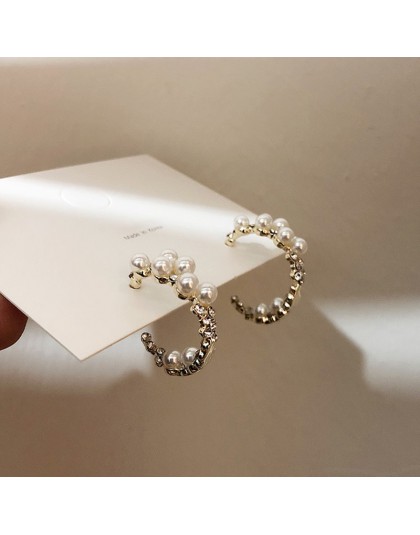 MENGJIQIAO koreański nowy Handmade elegancka perła kryształ śliczne kolczyki Hoop dla kobiet studenci koło Boucle d'oreille biżu