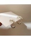 MENGJIQIAO koreański nowy Handmade elegancka perła kryształ śliczne kolczyki Hoop dla kobiet studenci koło Boucle d'oreille biżu