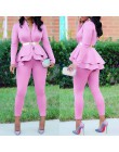 Plus rozmiar biurowa, damska Blue Pink 2 dwuczęściowy zestaw topy i spodnie elegancka kobieta Casual Business dopasowany garnitu
