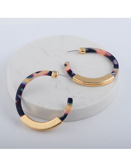 Moda Bohemia octan akrylowy Hoop kolczyki dla kobiet Vintage wzór w cętki koło Hoops kolczyk ze stopu za biżuteria kobieta 2019