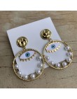 2020 Street Style Eye kolczyk akcesoria moda złoty kolor geometryczna pętla Pearl emalia Evil Eye kreatywne kolczyki dla kobiet