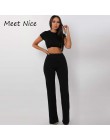 2 dwuczęściowy zestaw kobiet żebrowane O Neck krótki top i zestaw długich spodni Sexy jesień z krótkim rękawem dres kobiet Conju