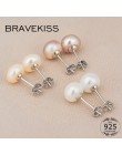BRAVEKISS naturalne perły słodkowodne kolczyki 925 kolczyki sztyfty ze srebra wysokiej próby dla kobiet eleganckie stadniny różo