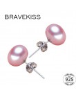 BRAVEKISS naturalne perły słodkowodne kolczyki 925 kolczyki sztyfty ze srebra wysokiej próby dla kobiet eleganckie stadniny różo