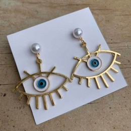 2020 Street Style Eye kolczyk akcesoria moda złoty kolor geometryczna pętla Pearl emalia Evil Eye kreatywne kolczyki dla kobiet