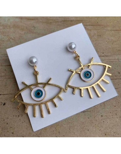 2020 Street Style Eye kolczyk akcesoria moda złoty kolor geometryczna pętla Pearl emalia Evil Eye kreatywne kolczyki dla kobiet